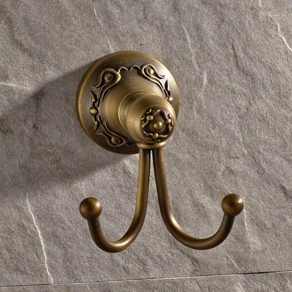 Vintage Wall Mount Bathroom Bath Shower Antique Brass Finish Solid Brass Material Robe Hooks Over Door Clothes Hook Lavatory Accessories Tools and Improvement