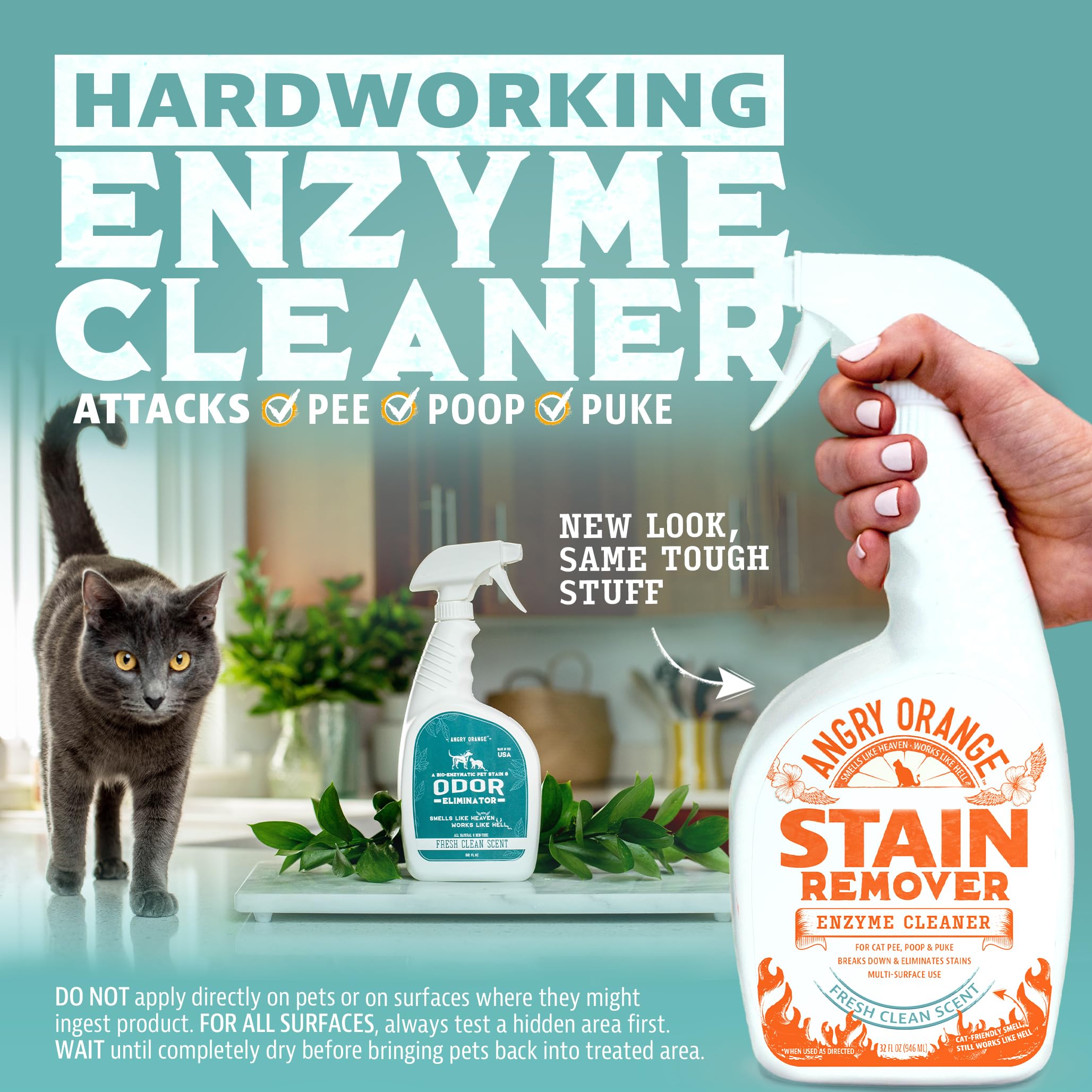 ANGRY ORANGE Cat Urine Odor Eliminator & Stain Remover, Pet Stain Enzyme Cleaner Spray for Dog & Cat Pee - Fresh Scent - 32 oz