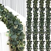 4Pcs 6FT Eucalyptus Garland, Green Garland with Flowers,Artificial Faux Greenery Vines for centerpieces Wedding Party Table Runner Room Home Mantle Decor