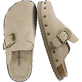 CUSHIONAIRE Bronco Slip On Mule Womens Shoes – Genuine Suede Leather Clogs with Adjustable Buckle and Studded Detailing, Stylish Fall Shoes for Women