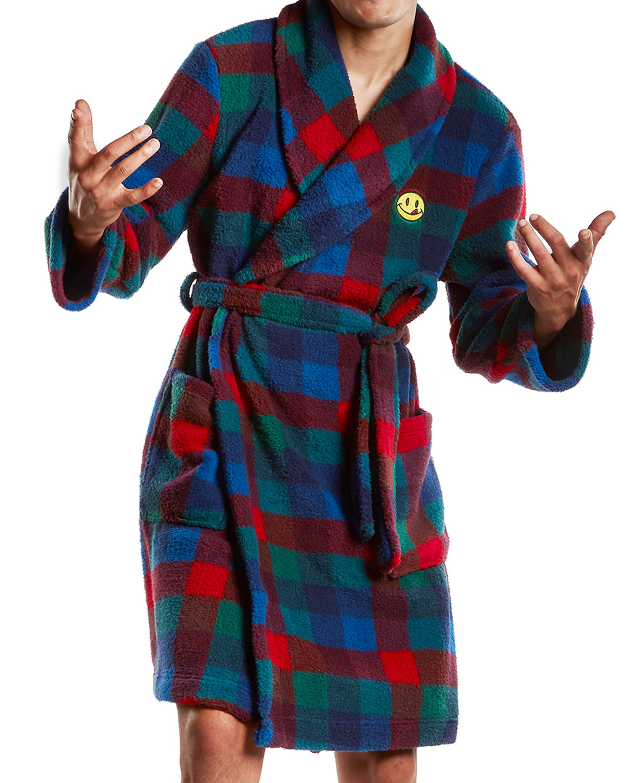 JOE BOXER Warm Sherpa Mens Robe Plush, Soft Sherpa Robe, Cozy Gifts for Men (Blue Plaid, One Size)