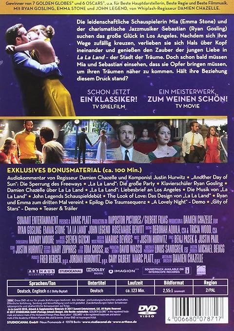 La La Land Amazon De Ryan Gosling Emma Stone John Legend J K Simmons Damien Chazelle Ryan Gosling Emma Stone Dvd Blu Ray