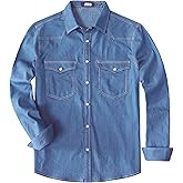 JOGAL Mens Western Cowboy Shirts Long Sleeve Denim Pearl Snap Shirts Regular Fit Work Shirts