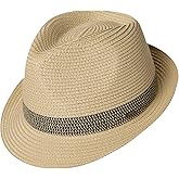 Fancet Packable Straw Fedora Panama Sun Summer Beach Hat Cuban Trilby Men Women 56-67cm