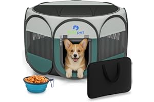 Playpen for Small Dogs Cats Crate: Puppy Play Pen Indoor Outdoor Foldable Potable Exercise Cage Pop up Kennel for Guinea Pig 
