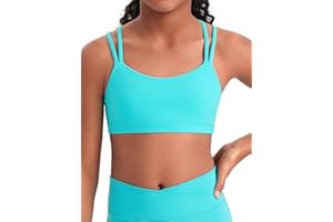 CRZ YOGA Softness Mold Girls Butterluxe Sports Bra - Double Spaghetti Strappy Scoop Neck for Training Yoga Dance Teens Kids