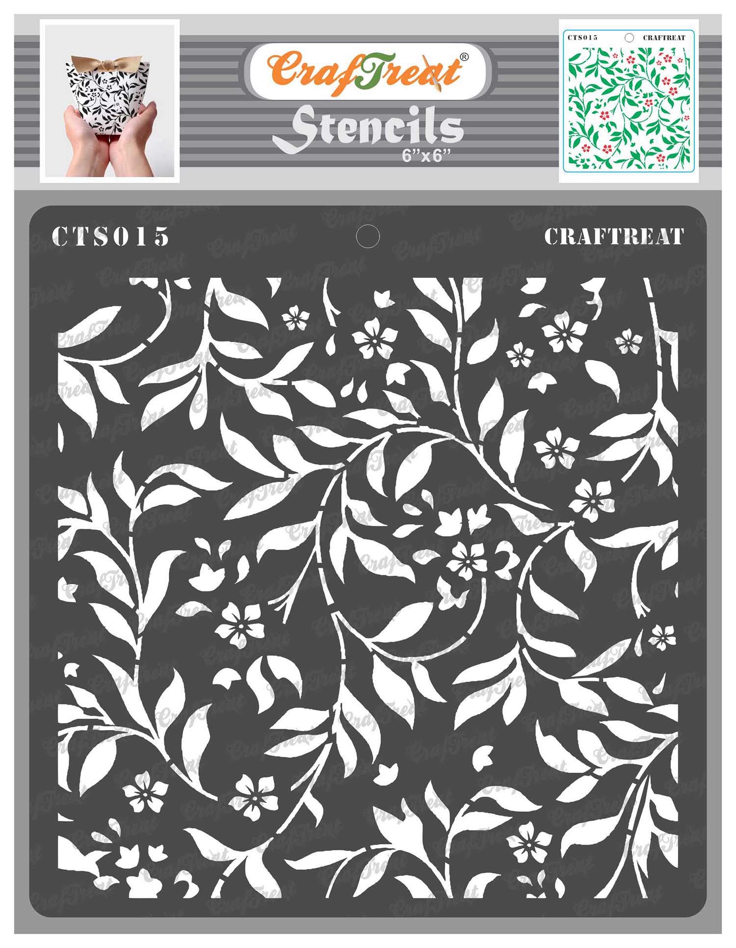 CrafTreat Reusable Leaf Stencils 6X6 Inch for Painting on Wood, Canvas, Paper, Tile and Wall - Flourish Background Designer Flourish Stencil - Floral Stencils and Templates for Painting