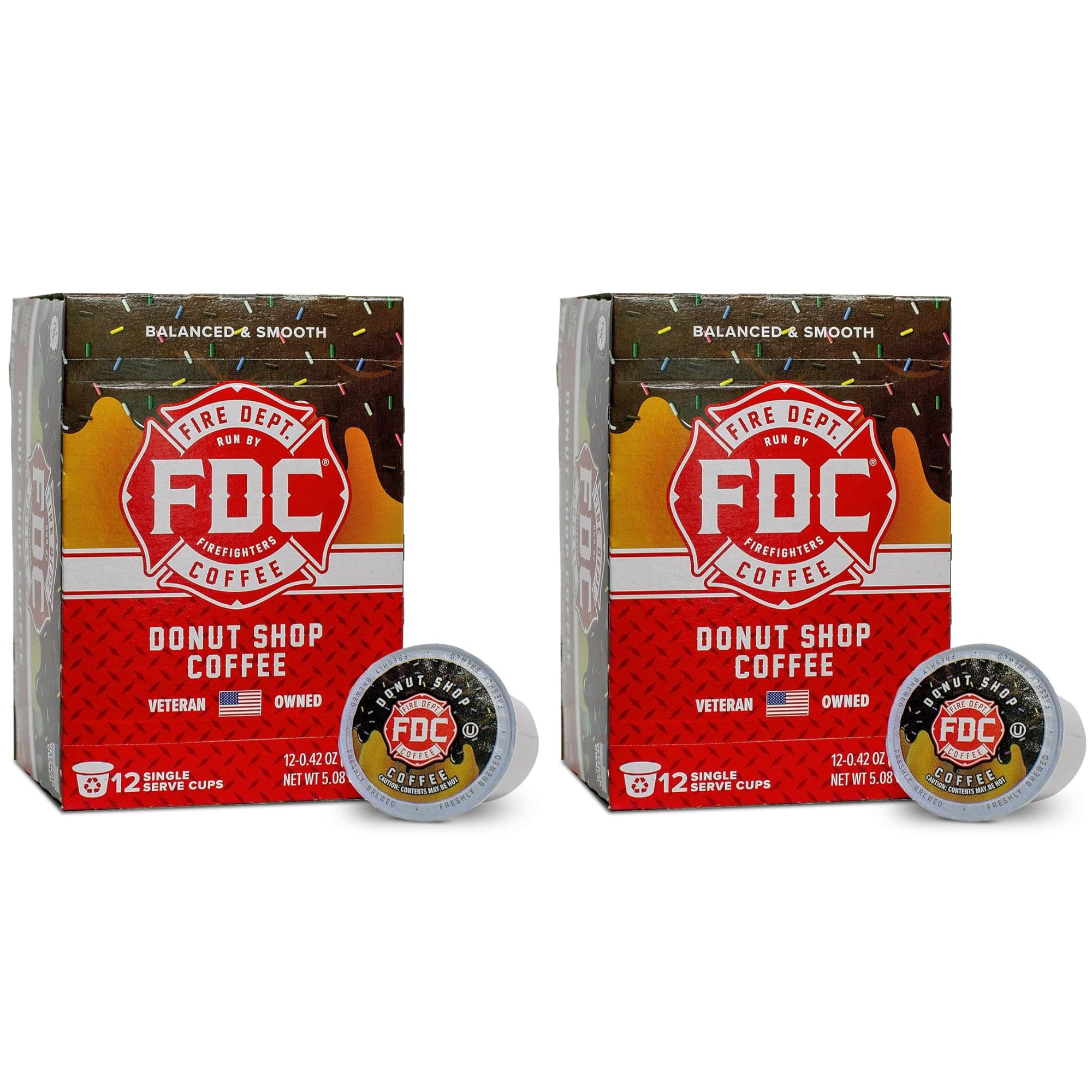Fire Department Coffee - Gives Back to Firefighters - Donut Shop Coffee Pods - Medium Roast - Sweet & Smooth - Roasted in the USA - Veteran Owned - 24 Single Pods Image