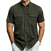 JOGAL Mens Button Down Short Sleeve Shirt Regular Fit Button Up Work Shirts with Two Pockets
