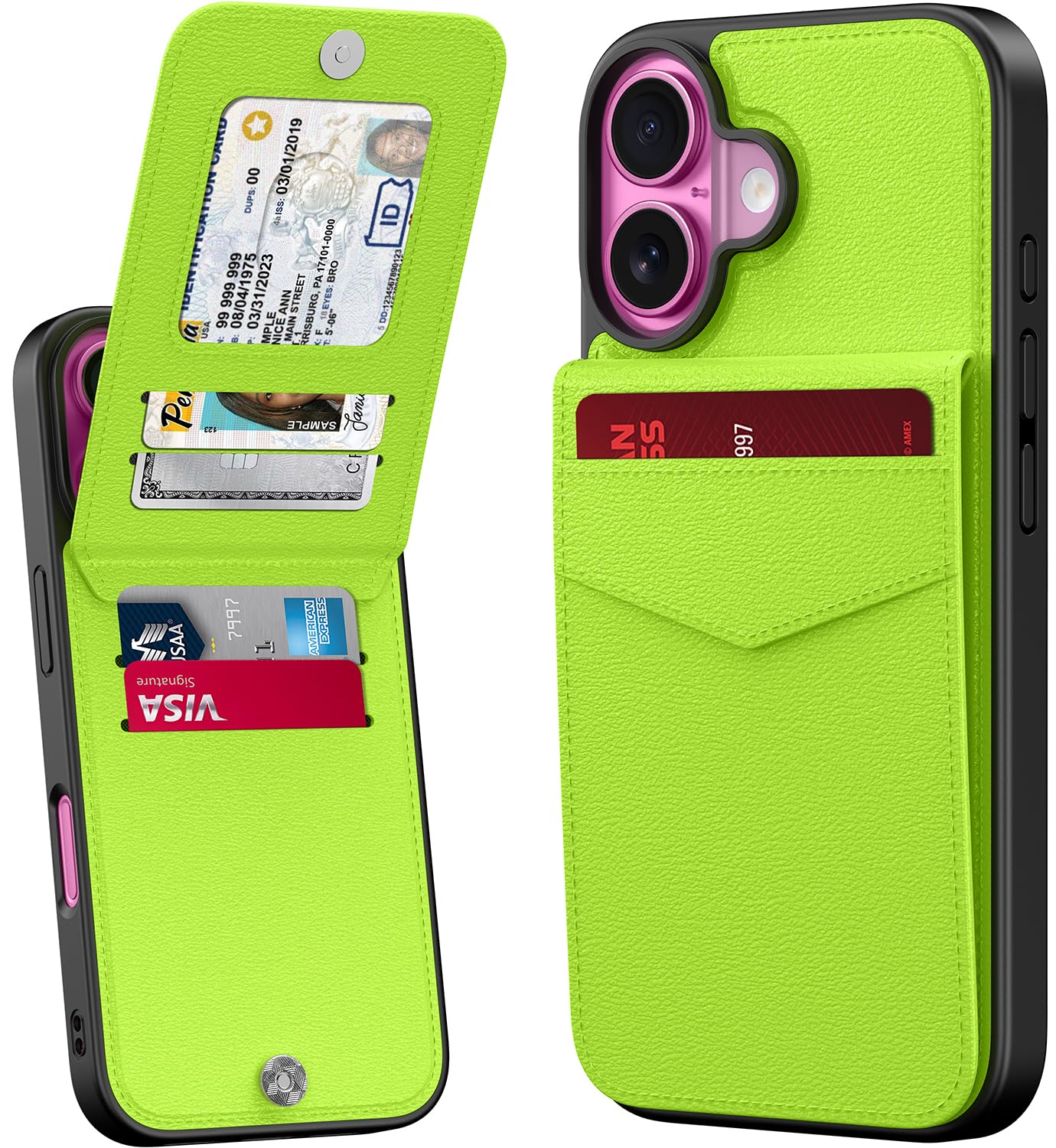 Photo 1 of Bemal for iPhone 16 Plus Wallet Case, Built-in Card Holder, RFID Blocking, PU Leather Kickstand, Magnetic Closure, Durable Shockproof Phone Cover for Women and Men, Bright Green