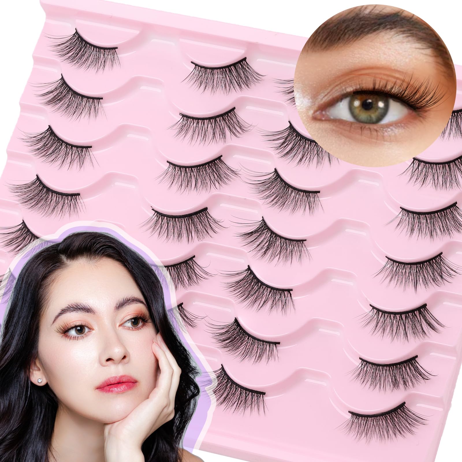 Half Lashes Natural Looking 3/4 False Eyelashes 14 Pairs Cat Eye Lashes Accent Eyelashes 3D Multi-layers Wispy Natural Half Fake Lashes Set By EMEDA (W19)