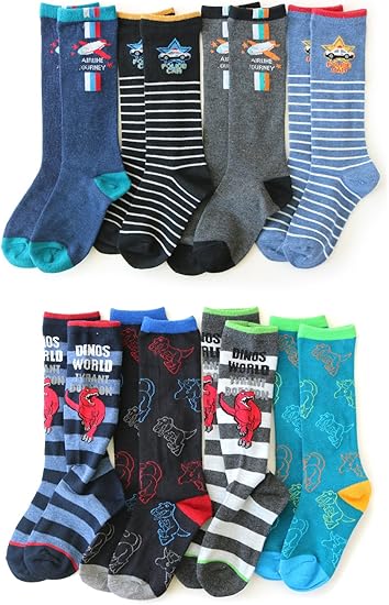 Amazon キッズ 男の子 靴下 恐竜 のりもの デザイン ハイソックス8足セット 靴下 レッグウェア 通販