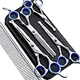 Gimars 4CR Stainless Steel Safety Round Tip 6 in 1 Professional Dog Grooming Scissors Kit, Heavy Duty Titanium Coated Straigh