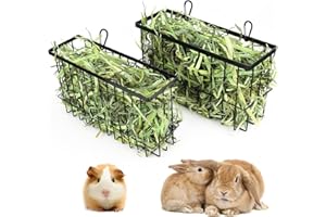 TANGTTY 2PCS Rabbit Hay Feeder Guinea Pig Hay Feeder with Heavy Duty Metal Frame hay Rack Pet grass feeder Small animal basket with hook Metal feeding rack for rabbits Guinea pigs Chinchillas Timothy