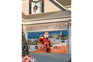 SINGINGIN Christmas Garage Door Banner Cover 7 x 16 ft, Christmas Santa Claus with Gifts Village Snow Christmas Garage Door Decorations Holiday Christmas Backdrop Decor for Winter New Year Xmas Party