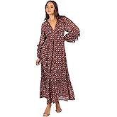 Petal & Pup Womens Evian Long Sleeve Maxi Dress - Burgundy Multi