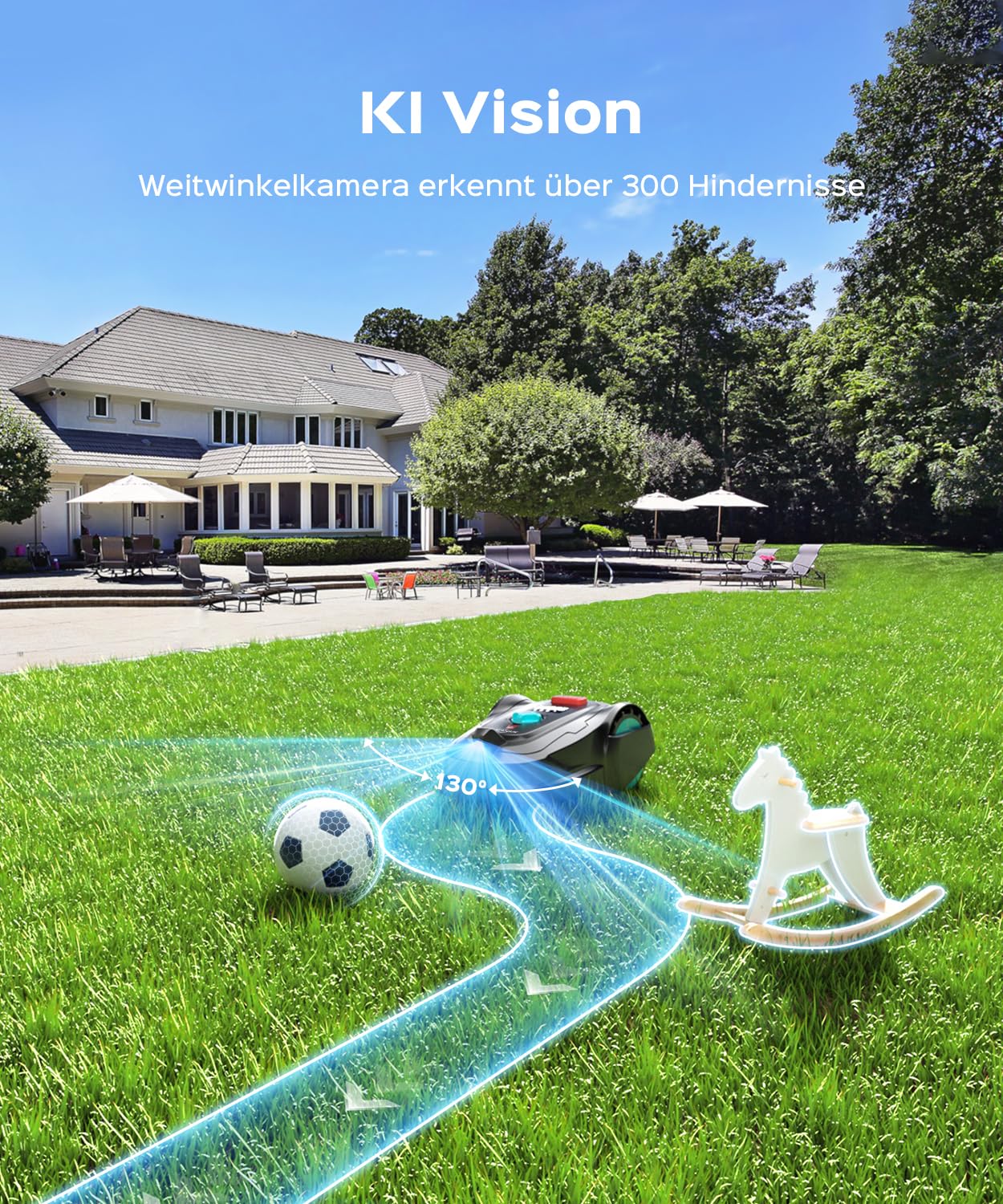 YARDCARE M800Plus Mähroboter ohne Begrenzungskabel,GPS Positionierung,Empf.800m²,KI Vision,U-förmiger Schnitt,Rasenmäher Roboter ohne Kabel, Smarte Hinderniserkennungen,App（Dunkelschwarz und Weiß） 6