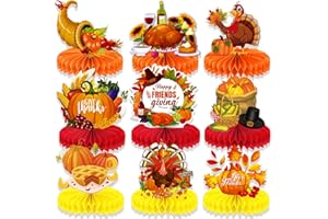 AUSHENKE Friendsgiving Table Decoration Happy Friendsgiving Honeycomb Centerpieces for Fall Friendsgiving Party Supplies, 9PCS