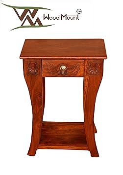Raj Expo Sheesham Wood Curve Legs Bedside End Table for Living Room | with Drawer, Honey Brown