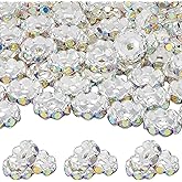 BEEFLYING 120Pcs 12mm Sparkling Crystal Spacer Beads, Silver Plated AB Colour Round Rhinestone Rondelle Spacers Glitter Beads for Jewelry Bracelet Necklace Making Pen and Craft DIY