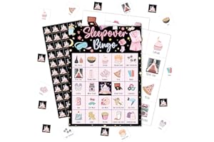 pseuaudo Sleepover Bingo Games, Slumber Birthday Bingo Cards, Pajama Party Games for Women, Sleep Over Party Decorations, Sleepover Theme Party Game for Adults Family, 24 Bingo Cards, B004