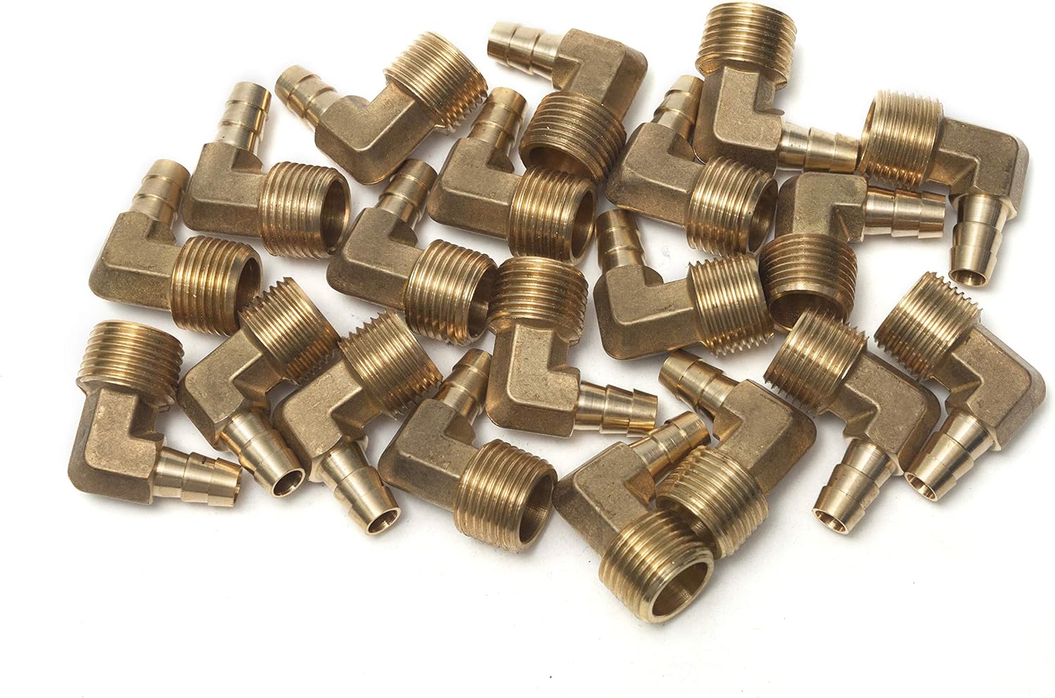 LTWFITTING 90 Deg Elbow Brass Barb Fitting 1/2-Inch Male BSPT x 10mm ID Hose(Pack of 25), 10mm ID Hose x 1/2" Male BSPT
