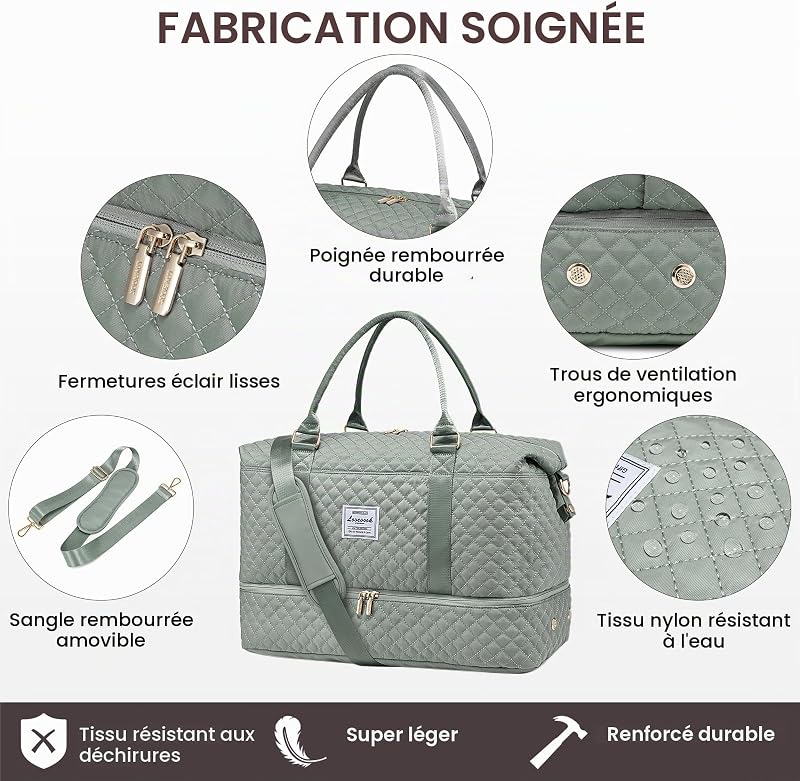 Sac de Voyage Femme Sac de Sport Gym Weekend Travel Duffel Bag Sac Cabine Avion Easyjet Bagage a Main Sac a Langer Bebe Valise Maternité Mommy Family Bag avec Trousse de Toilette