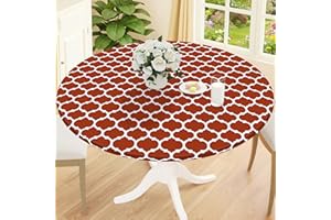 Smiry Round Picnic Tablecloth, Waterproof Elastic Fitted Table Covers for 36" - 44" Tables, Wipeable Flannel Backed Vinyl Tab