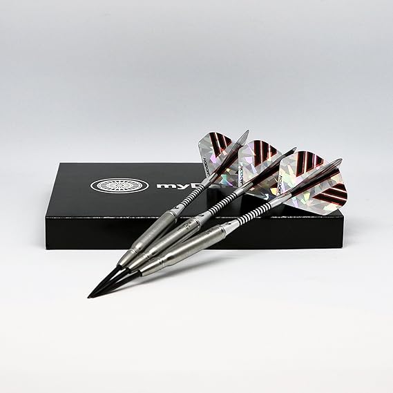 26g Profi Steel-Darts Set „Headshot“ von My-Dartpfeil: 85% Tungsten Dartpfeile mit Metallspitze und Zubehör/Dart Barrels mit 