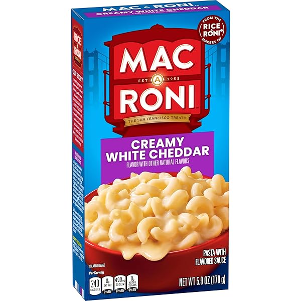 MAC A RONI, WHITE CHEDDAR MACARONI AND CHEESE, 5.9 OZ BOX