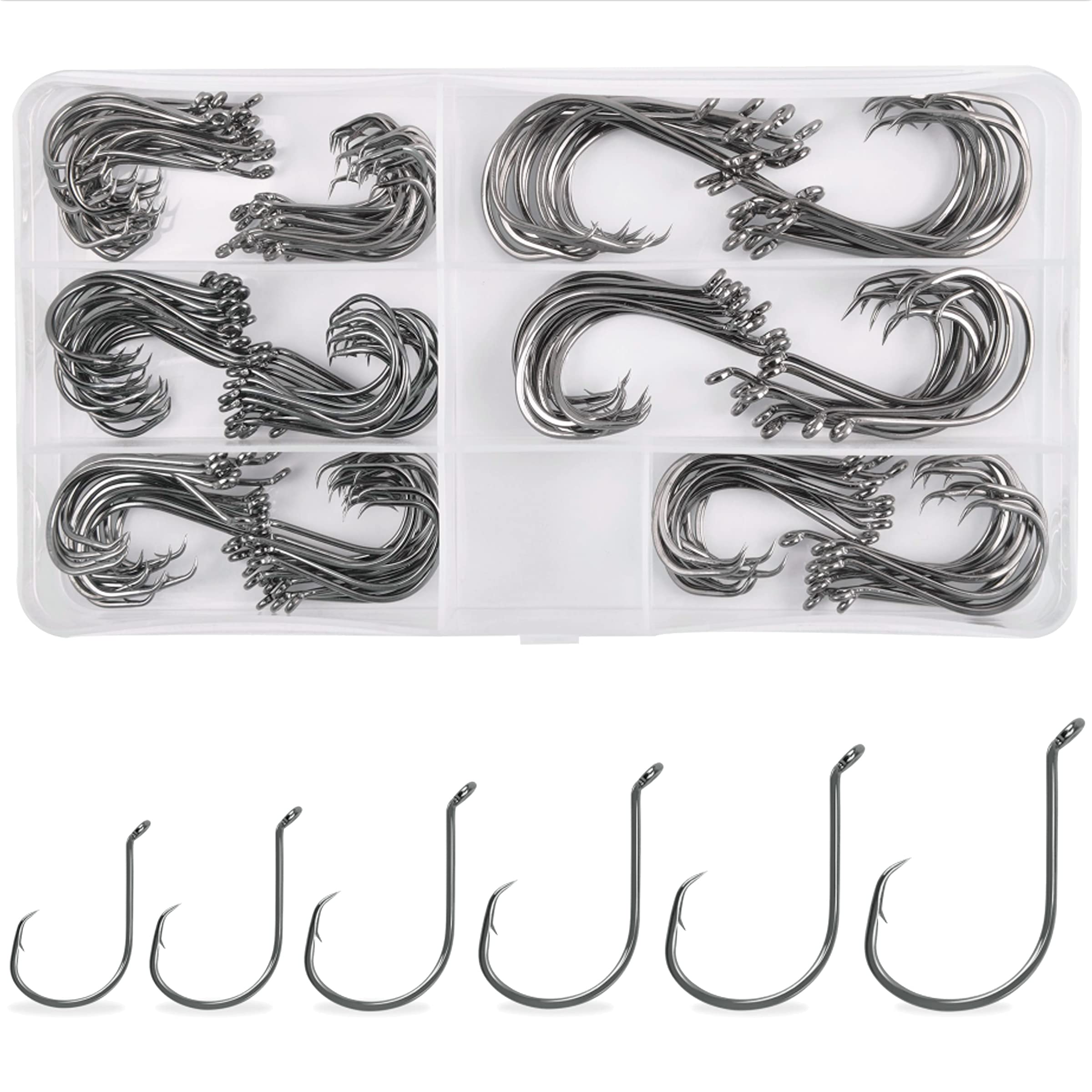 Octopus Circle Fishing Hooks Set - 160pcs 2X Strong Offset Bass Fish Hooks High Carbon Steel Trout Hooks for Saltwater Freshwater Fishing