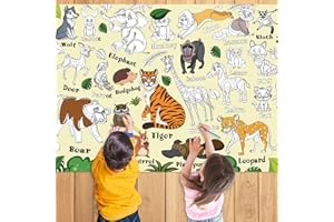 Nicime 43.3x31.5Inch Jungle Animals Giant Coloring Poster with Picture, Birthday Gift Painting Poster, Art Crafts Activity Drawing Paper in School, Classroom, Home, Party for Boys, Girls, Kid