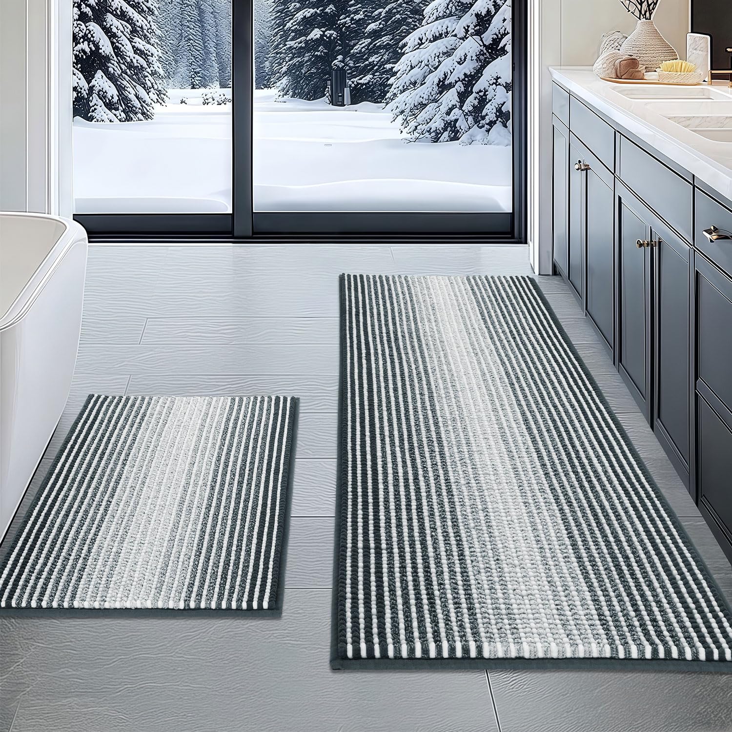Photo 1 of BSICPRO Bathroom Rugs and Mats Sets, 2 Piece Thick Absorbent Chenille Non Slip, Soft Shaggy Bath Room Floor Mats for Bathroom, Machine Washable (Blue Grey, 20" x 47" Plus 16" x 24")