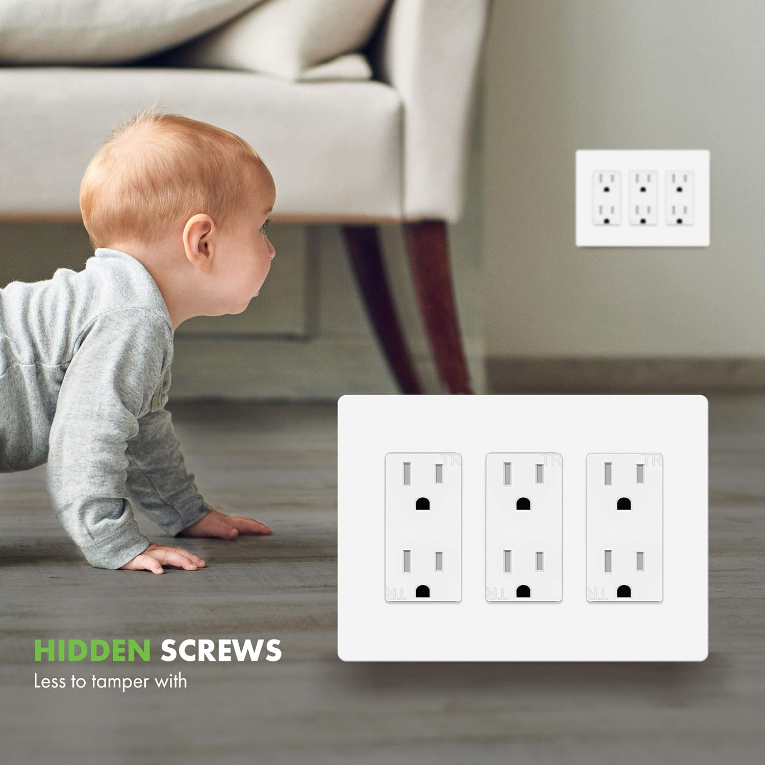 Enerlites Screwless Decorator Wall Plate Child Safe Cover, Size 3-Gang 4.68" H x 6.53" L, Unbreakable Polycarbonate Thermoplastic, SI8833-W, Glossy, White: Home Improvement