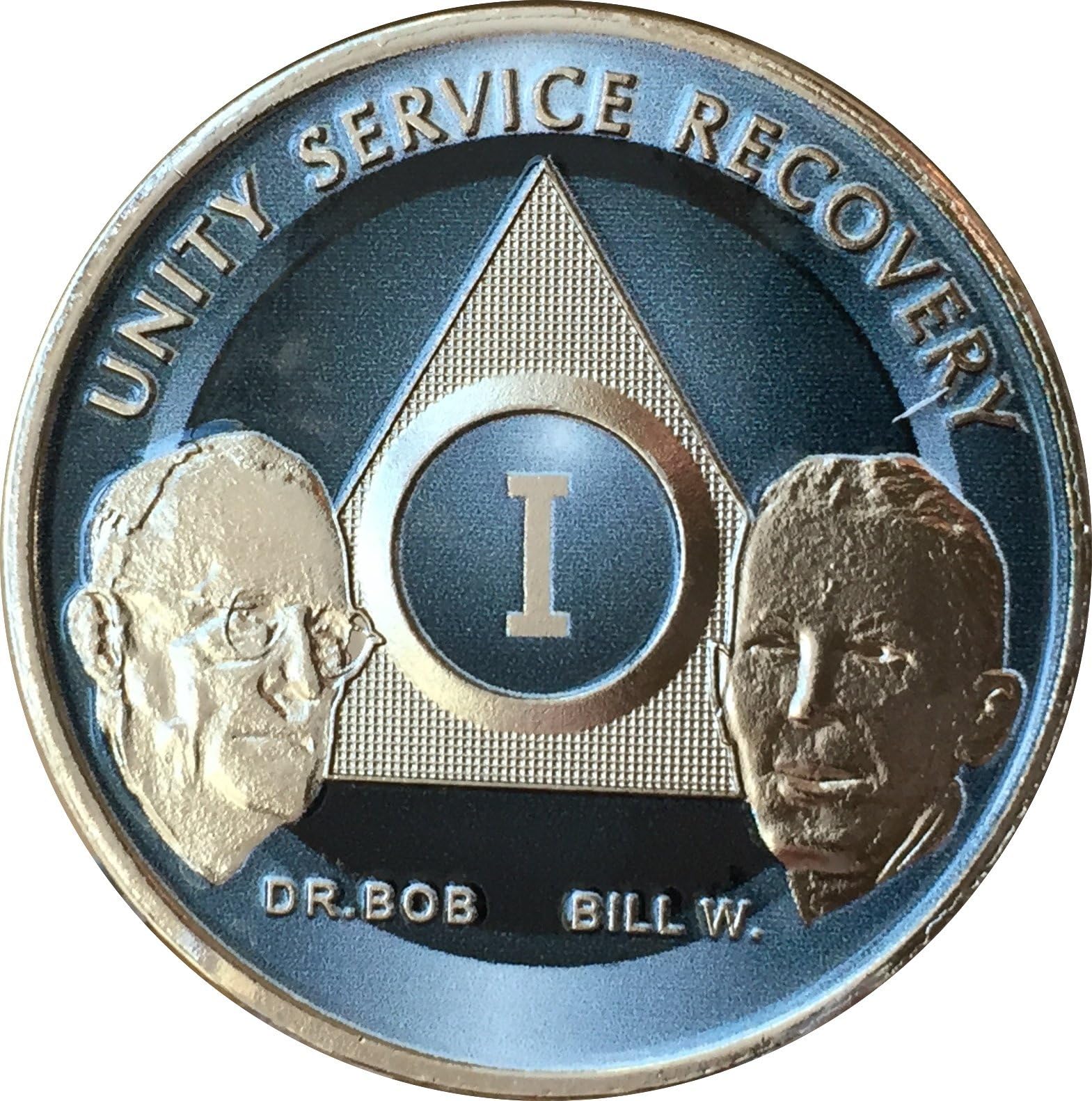 wendells 1 Year Founders AA Medallion Titanium Nickel Plated Sobriety Chip Bill W & Doctor Bob