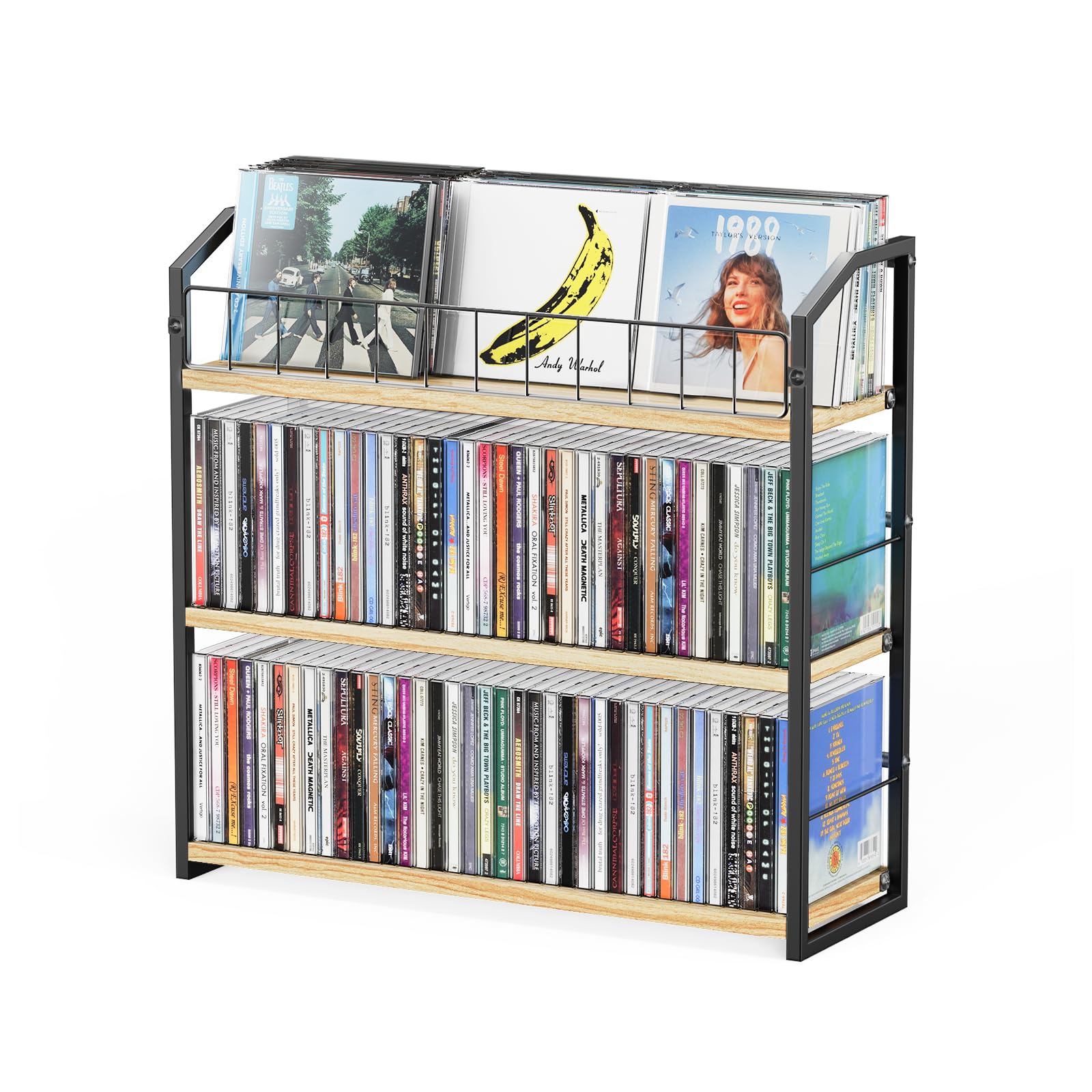 PAPAGIFTREE 3-Tier CD Holder, CD Storage Rack for Non-slip Feet, Premium Display Organizer Tower for Collection, Modern Heavy-Duty Storage Shelf 11 lb Per Shelf Capacity, Store up to 123 CDs