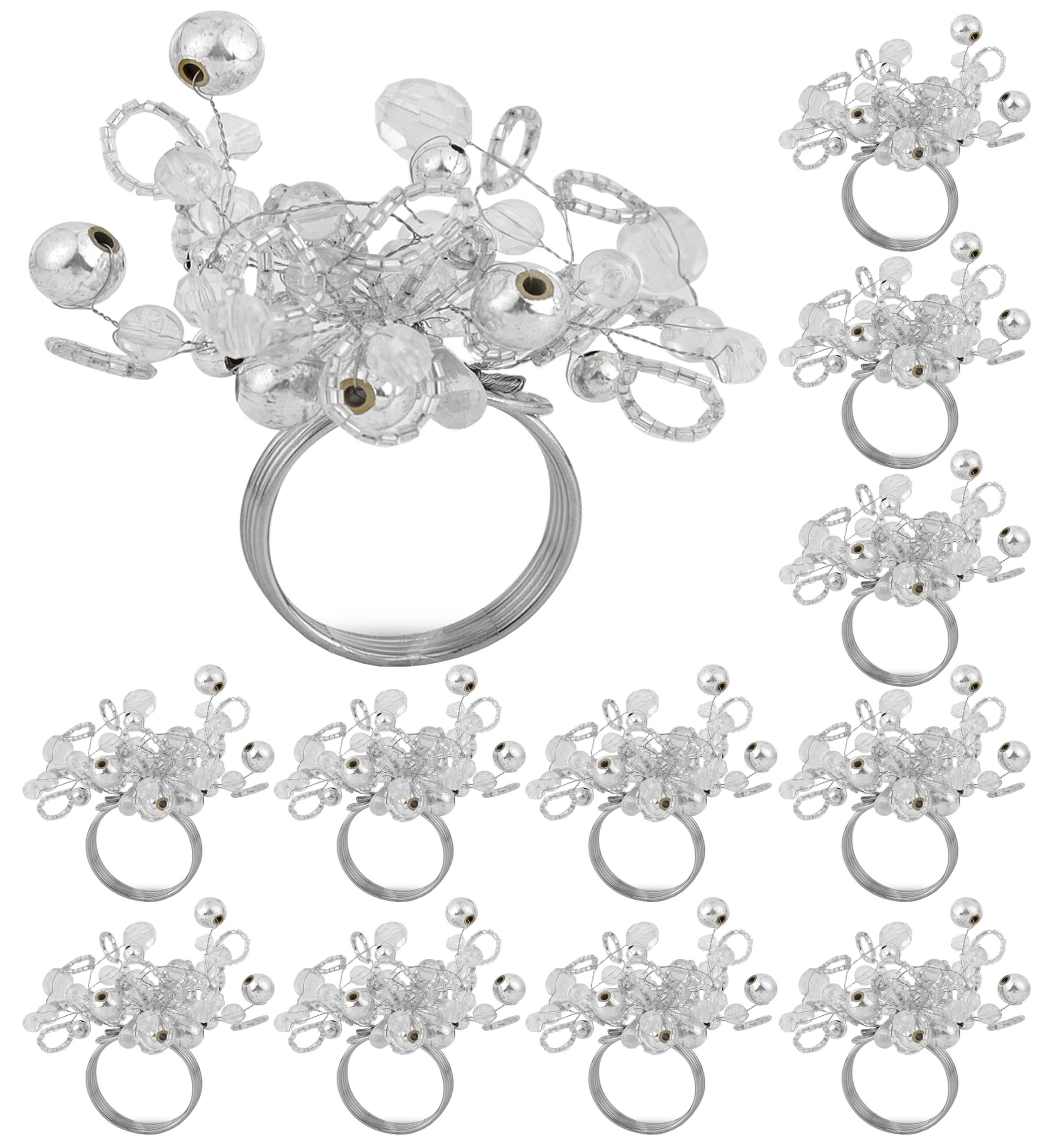 Photo 1 of 12 Pcs Decorative Beaded Napkin Rings - Elegant Napkin Ring Modern Cloth Napkin Holders for Table Kitchen Dinner Decor Party Wedding Special Occasion Everyday Use (Silver) - ALPHA Living HOME