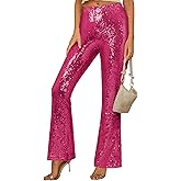 GRAPENT Sequin Pants for Women Flare High Waisted Pull On Elastic Waist Party Club Night Out Dance Stretch Sparkly Pants