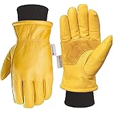 DLY Winter Work Gloves for Men, Insulated, Puncture and Abrasion Resistant, Cowhide Leather with Warm Thinsulate Lining for Cold Weather, Large, Yellow, New