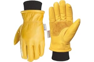 DLY Winter Work Gloves for Men, Water-Resistant, Insulated, Puncture and Abrasion Resistant, Cowhide Leather with Warm Thinsulate Lining for Cold Weather, Large, Yellow, New
