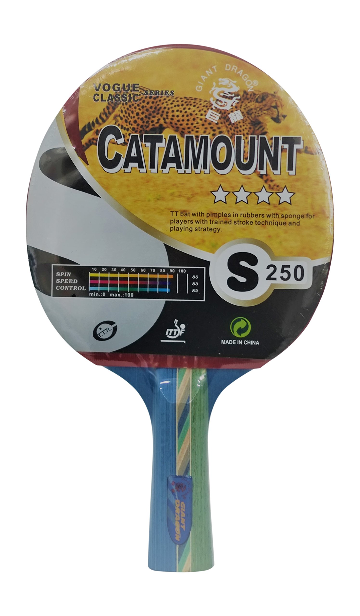 Kounga Giant Dragon Catamount-4 Stars Table Tennis Racket, Red/Black, One Size