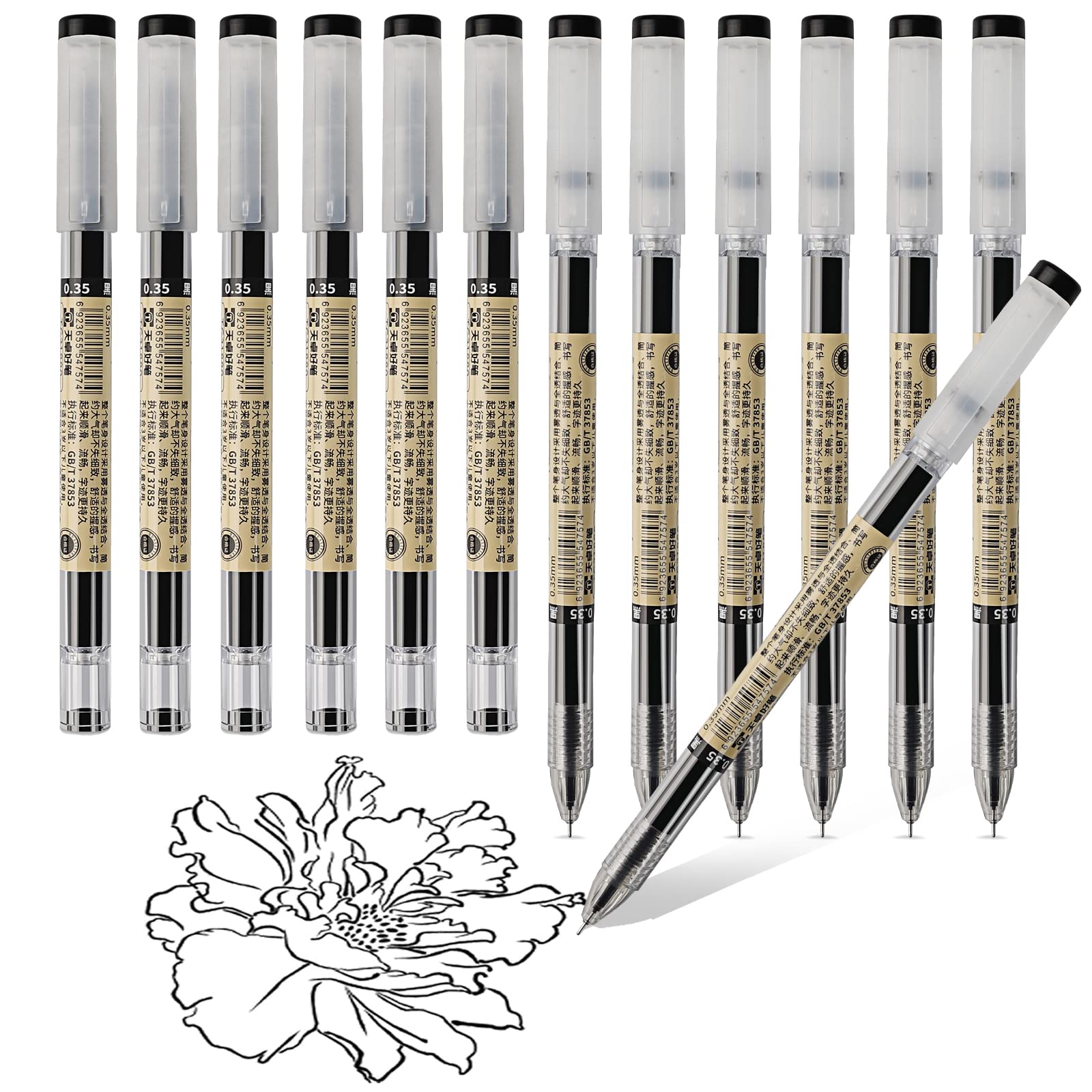 ABEIER 0.35 mm Black Gel Pen Extra-Fine Ballpoint Pen for Office Stationery Supply (12 Pieces)