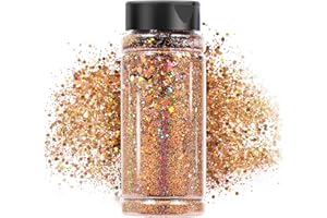 DREAMEDIY Holographic Chunky Glitter, Red Gold Craft Glitter Powder Mixed Chunky & Fine Flakes Iridescent Sequins for Nail, Hair, Epoxy Resin, DIY Mold Art, Painting, Holiday Decoration, 3.5oz/100g