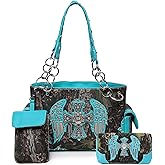 Camouflage Purse For Women Western Style Cross Studded Handbag CCW Camo Country Shoulder Bag Pouch Matching Wallet Set