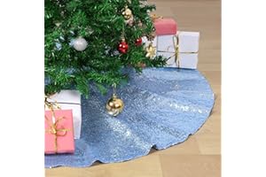 QUEENDREAM Blue Christmas Tree Skirt 24 inch Small Tree Skirt Sequin Tree Skirt for Christmas Decorations
