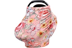 HNHUAMING Pink Baby Car Seat Cover Girls, Infant Carseat Canopy, Stretchy Multi- use Nursing Cover for Stroller/High Chair/Shopping Cart/Car Seat Canopies (Floral)