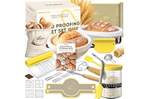 Sourdough Bread Starter Kit – Complete Sourdough Kit with Cotton Banneton Proofing Basket, 34oz Sourdough Starter Jar & Sourd