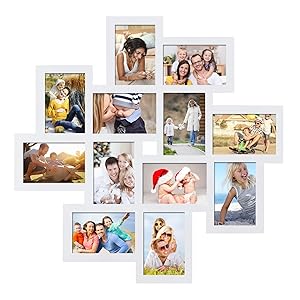 Adeco PF0205 PF0205 White Wood 12 Openings Wall Collage Picture Frame, 4 x 6-Inch,white