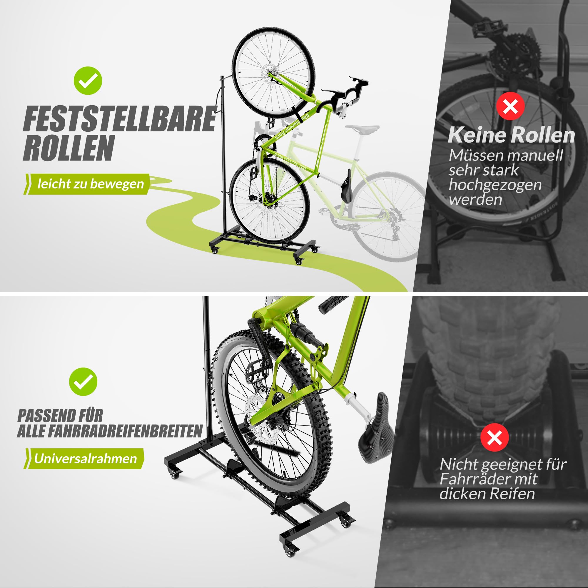 Sttoraboks Fahrradständer, vertikaler und horizontaler höhenverstellbarer Fahrradständer für Fahrräder, Fahrradbodenständer für MTB-Rennräder zur Aufbewahrung von Fahrrädern - für Fahrräder bis zu 29" 4