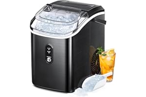 AGLUCKY Nugget Ice Maker Countertop, Portable Pebble Ice Maker Machine, 35lbs/Day Chewable Ice, Self-Cleaning, Stainless Steel, Pellet Ice Maker for Home/Kitchen/Office (Black)